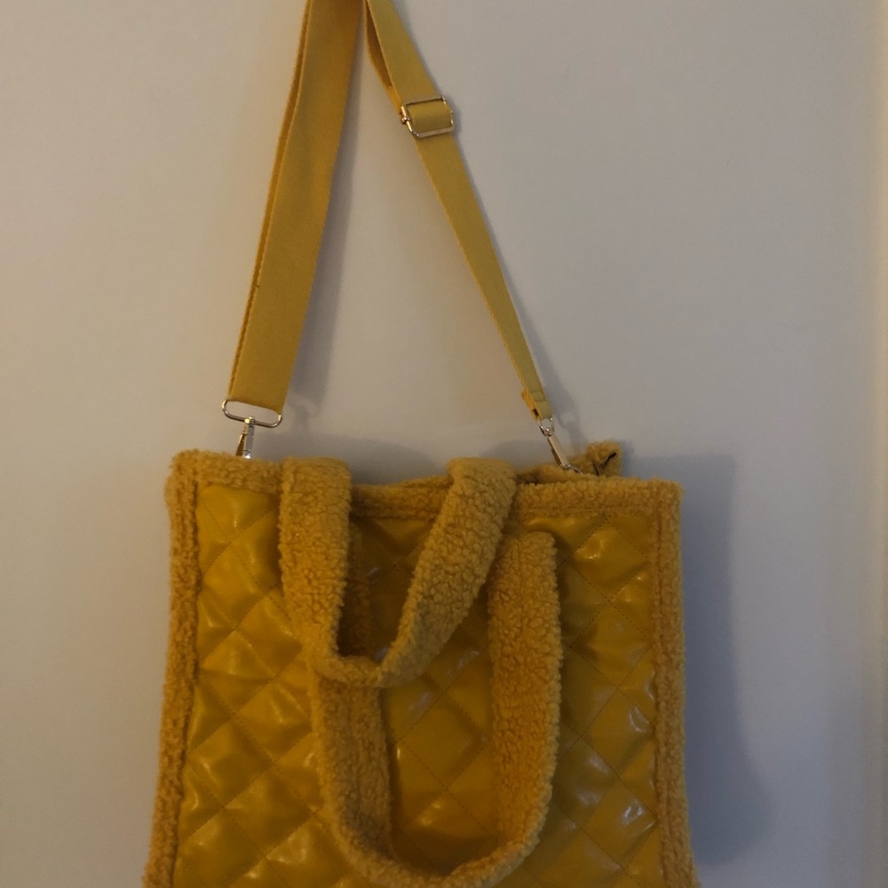 Yellow quilted look patent leather style shoulder purse
